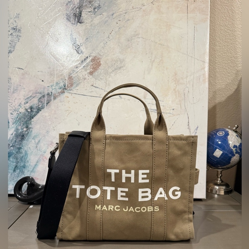 Marc Jacobs “The Tote Bag” Canvas Crossbody Tote Khaki Slate Green - Picture 5 of 8